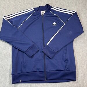 Adidas Track Jacket Adult XL Blue White Trefoil Full Zip Retro Three Stripe